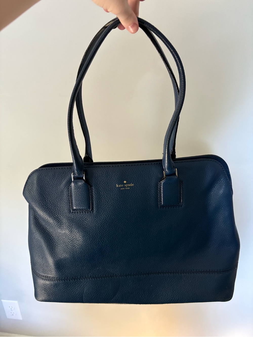 kate spade Navy Pebbled Leather Tote with Gold Logo